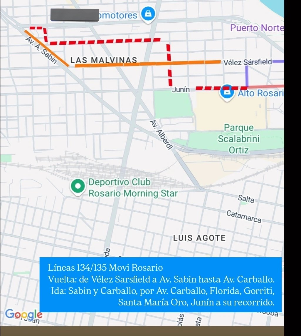 BuseswebRosario's tweet photo. Por la observación, el recorrido es el siguiente #Linea134 #Linea135 Movi Rosario
Vuelta: de su recorrido por Vélez Sarsfield, Av. Sabin hasta Av. Carballo.
Ida: de Sabin y Carballo por Carballo, Florida, Gorriti, Santa María de Oro, Junín a su recorrido normal. https://t.co/2uz0Pboaci