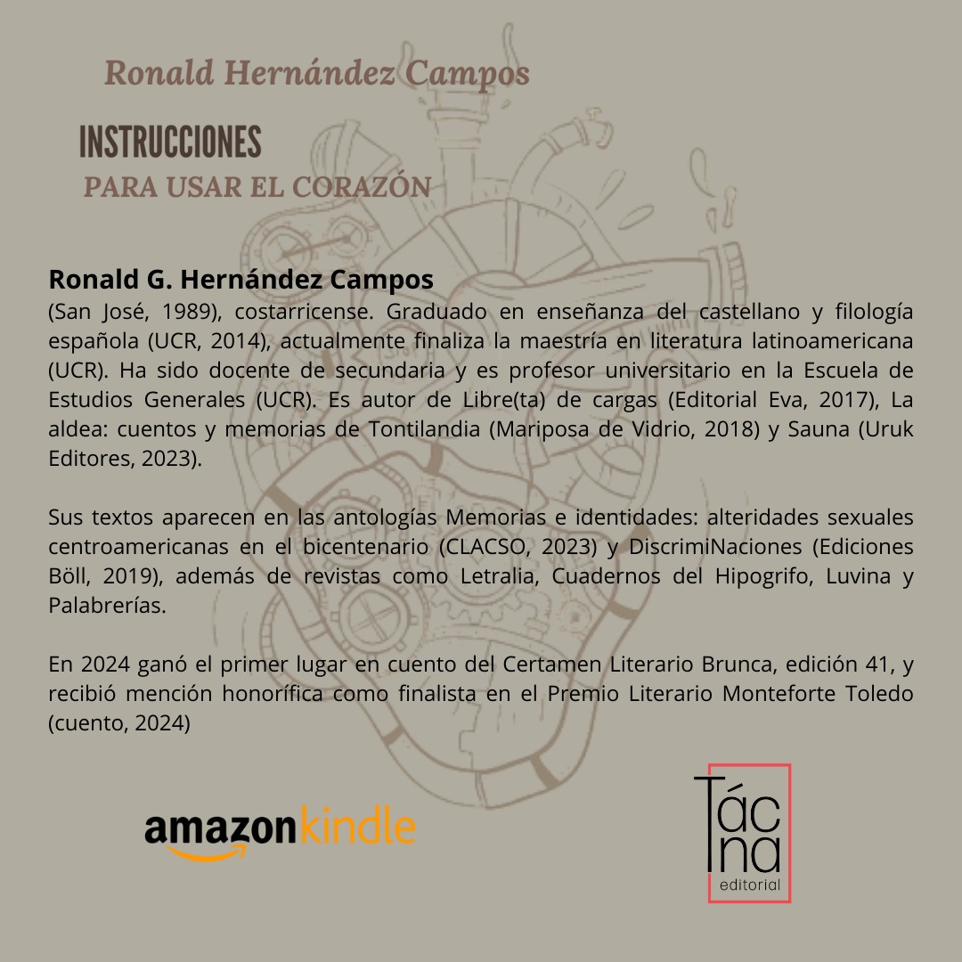 Conocé a Ronald Hernández Campos, autor costarricense de «Instrucciones para usar el corazón».

Amazon: shre.ink/eui4
#InstruccionesParaUsarElCorazón #RonaldHernándezCampos #TácnaEditorial #LiteraturaCostarricense #NarrativaContemporánea #NuevoLibro #AmazonBooks