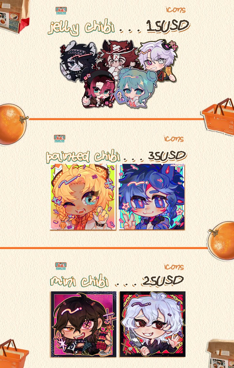 krak7en's tweet photo. [RTS APPRECIATED 📮🍊] 

hello, #commissions are OPEN again! 
🔸OPEN IMG FOR OPTIONS 🔻
🔸all details and order through VGEN
🔸https://t.co/cVaMpZh8F2
🔸feel free to DM or email for any inquiries or if you wish to not use VGEN for your order. 

#commsopen #vgencomms https://t.co/c3A1Ypkuyx