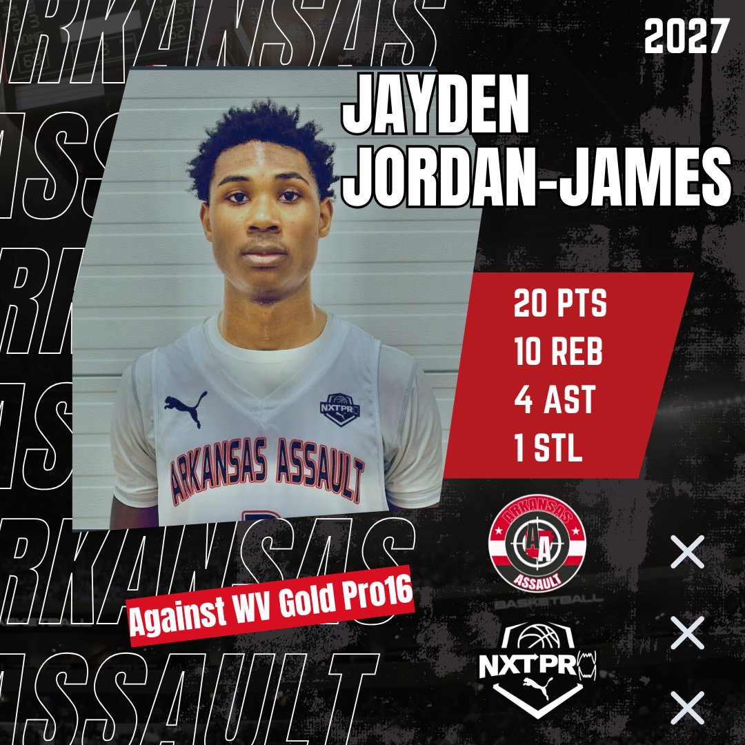 Arkansas Assault (@arkansasassault) on Twitter photo Big game from <a href="/jaydenjordanj3/">Jayden Jordan James</a>. Recorded a double double with 18 of his points coming in the 2nd half to pull out a when over WV Gold Pro16
#BeTheNxtPro
<a href="/NxtProHoops/">NXTPRO Hoops</a>
<a href="/PRO16League/">PRO16/NXTPRO League</a> Big game from <a href="/jaydenjordanj3/">Jayden Jordan James</a>. Recorded a double double with 18 of his points coming in the 2nd half to pull out a when over WV Gold Pro16
#BeTheNxtPro
<a href="/NxtProHoops/">NXTPRO Hoops</a>
<a href="/PRO16League/">PRO16/NXTPRO League</a>