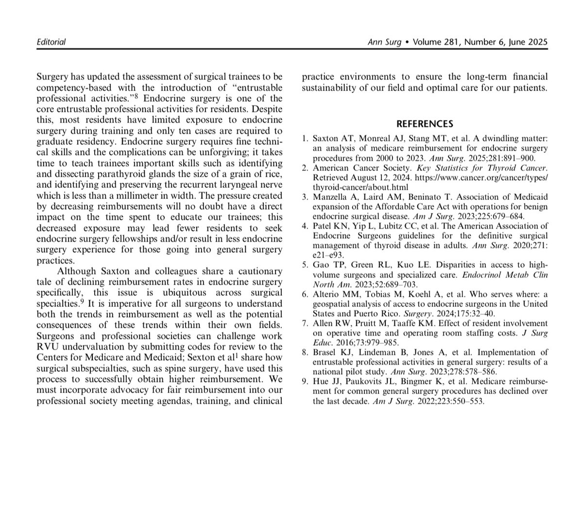 Rajshri (Mainthia) Gartland (@rmgartlandmd) on Twitter photo Endocrine surgery with steepest decline in reimbursement compared to any other surgical specialty, amid 64% ⬆️ in volume: journals.lww.com/annalsofsurger…
Important implications for quality, safety, training & innovation: journals.lww.com/annalsofsurger…
<a href="/surgeryspice/">Rachel</a> <a href="/jess_mcmullin/">Jessica Liu McMullin</a> <a href="/TheAAES/">American Association of Endocrine Surgeons</a> Endocrine surgery with steepest decline in reimbursement compared to any other surgical specialty, amid 64% ⬆️ in volume: journals.lww.com/annalsofsurger…
Important implications for quality, safety, training & innovation: journals.lww.com/annalsofsurger…
<a href="/surgeryspice/">Rachel</a> <a href="/jess_mcmullin/">Jessica Liu McMullin</a> <a href="/TheAAES/">American Association of Endocrine Surgeons</a>