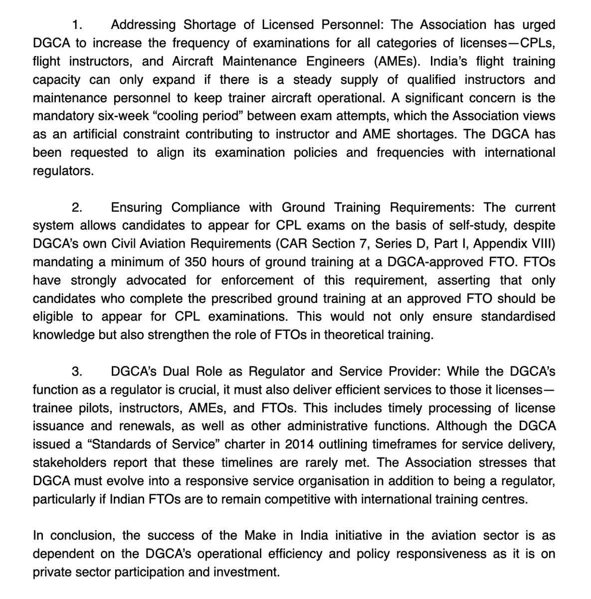 27saurabhsinha's tweet photo. Association of FTOs “welcomes” @DGCAIndia Faiz Ahmed Kidwai’s “commendable step for enhancing transparency, enabling students make informed decisions when selecting FTO”

FTOs suggest reforms to help 🇮🇳 flight training schools "compete globally”

These include:

@RamMNK @MoCA_GoI https://t.co/T4wmZmAzM4