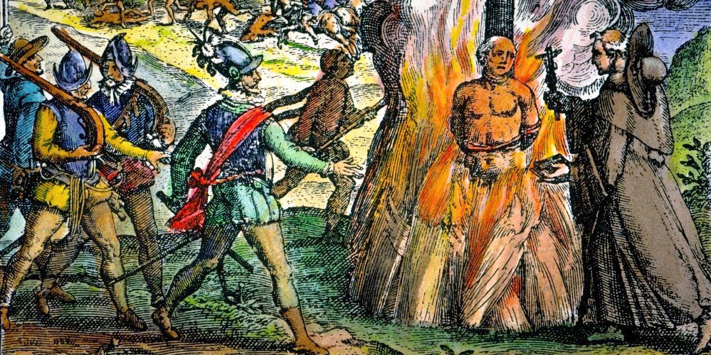 brettachapman's tweet photo. This is Hatuey, a Taino leader the barbarian Spaniards burned alive. Before they murdered this Native American, they said he could accept Jesus Christ and still go to the Christian Heaven—Hatuey told them he’d rather burn in Hell than be around more “Christians” in the afterlife https://t.co/EWaUYUPE2J