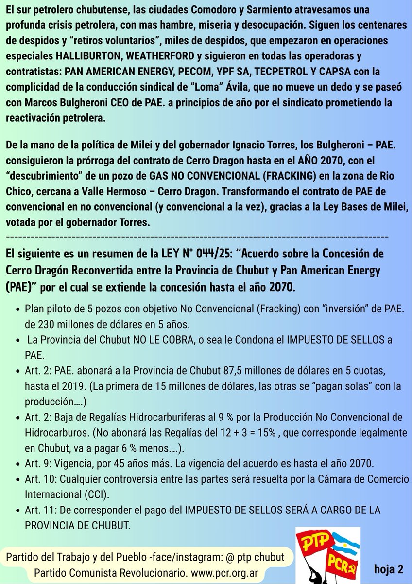 PTPChubut's tweet photo. PAROS PETROLEROS EN SANTA CRUZ, MENDOZA Y AMENAZA DE PARO NACIONAL DE LA FEDERACIÓN. EN CHUBUT SIGUEN LOS DESPIDOS MASIVOS Y LA ENTREGA DE YACIMIENTOS. @destacar_ @seguidores @con_sello @milpatagonias @LaCienPuntoUno @fmdellagoesquel @JCAlderete_CCC @PCRargentina https://t.co/vw92JCG4Ys