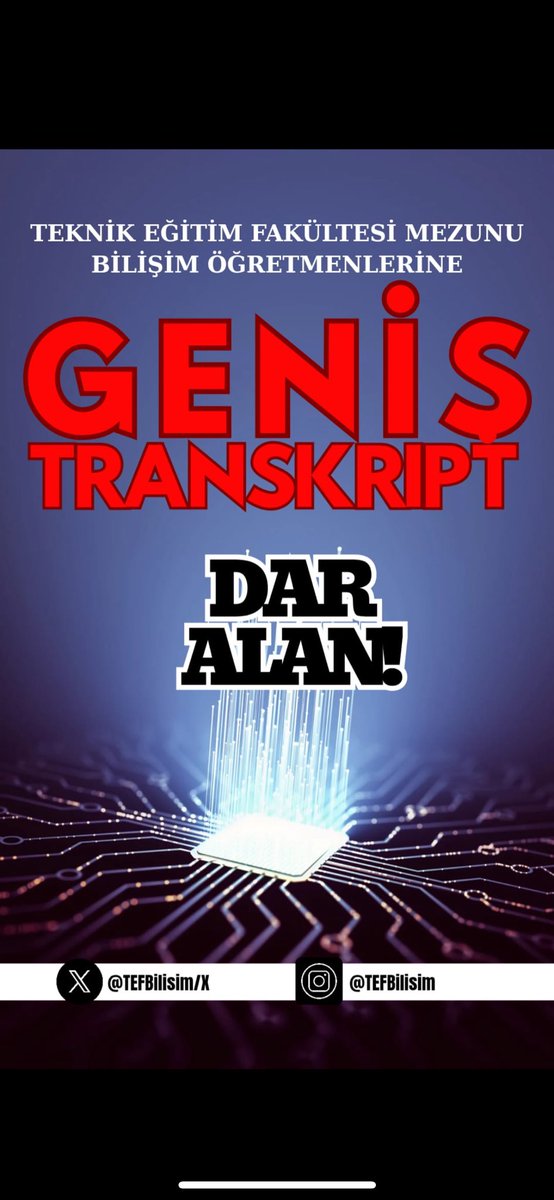 Alan değişikliği dayatması kabul edilemez! Bilişim Teknolojileri öğretmenleri olarak, yıllardır edindiğimiz tecrübeyle tüm okul türlerinde görevimize devam etmek istiyoruz. 
#TEFHakkiniGeriİstiyor

<a href="/Yusuf__Tekin/">Yusuf Tekin</a> <a href="/CihadDemirli/">Cihad Demirli</a> <a href="/_aliyalcin_/">Ali YALÇIN</a> <a href="/RamazanCakirci/">Ramazan Çakırcı</a> <a href="/EgitimBirSen/">Eğitim-Bir-Sen</a>