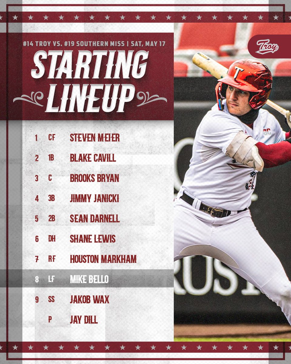 Game 5️⃣6️⃣ Lineup

⏰ » 3:33 p.m.
📺 » gotroy.us/y2b
📻 » gotroy.us/yzl
📊 » gotroy.us/9a9

#WTD | #OneTROY⚔️⚾️