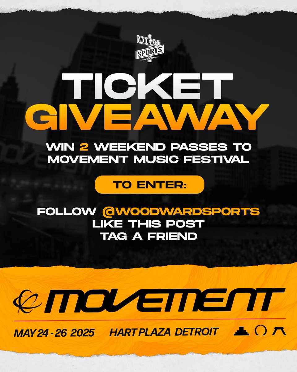 woodwardsports's tweet photo. Techno City is CALLING! 

Woodward Sports is giving away 2 weekend passes to Movement Music Festival in Detroit. 

To enter FOLLOW - LIKE and TAG a friend down below 👇 https://t.co/5CgzjagKmD