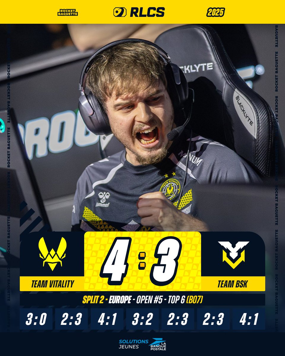 RocketBaguette's tweet photo. ✅ C'ÉTAIT CHAUD, MAIS ÇA PASSE POUR @TeamVitality ! 🔥

Avec cette victoire contre @TeamBSK_ 🤍, les abeilles passent directement en demi-finale. 🐝 https://t.co/7P9yb87JcZ