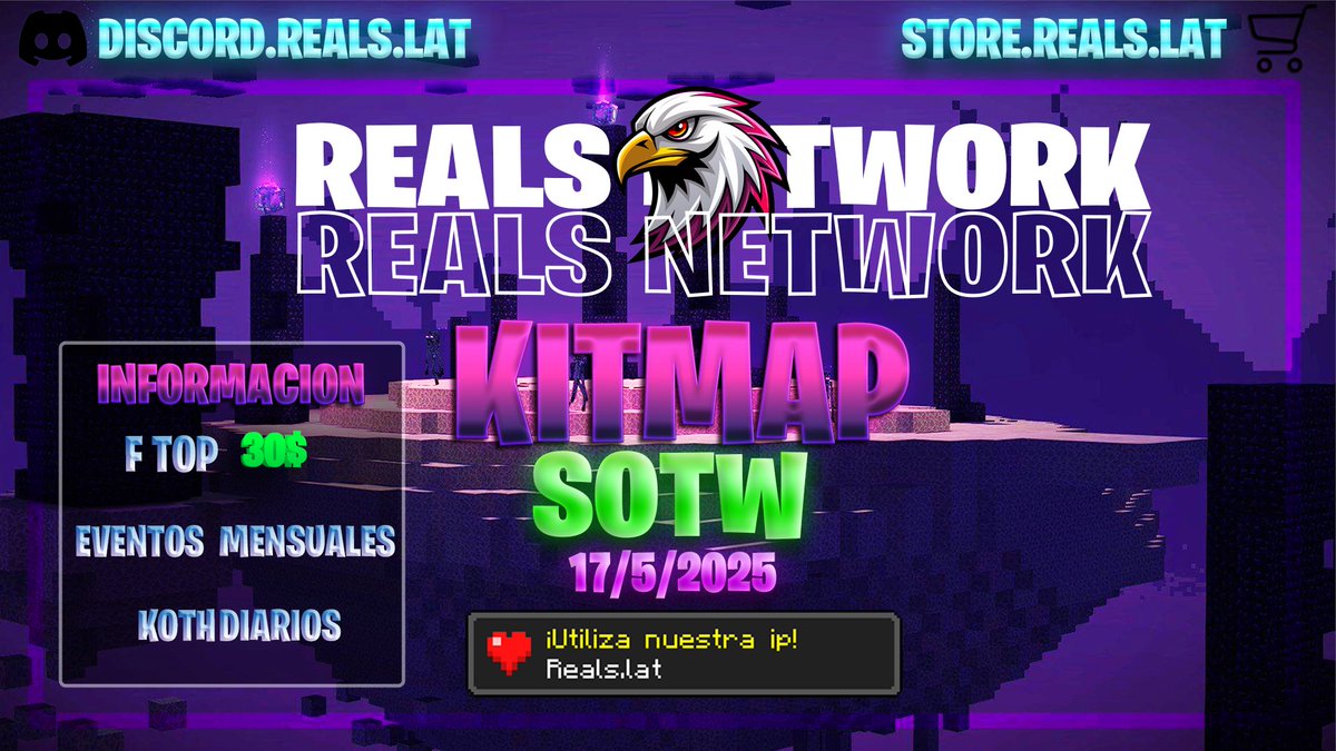 RealsNET's tweet image. 🎉 ¡GRAN APERTURA de REALS.LAT!
💰 Jugamos UHC por $10 USD en 1H
⚔️ SOTW de KitMapPots activo en 2H y 30m
🎮 PvP, emoción y full acción en mi server
🔴 EN DIRECTO: twitch.tv/igqp
🌐 IP: reals.lat
#Minecraft #UHC #SOTW #RealsLAT