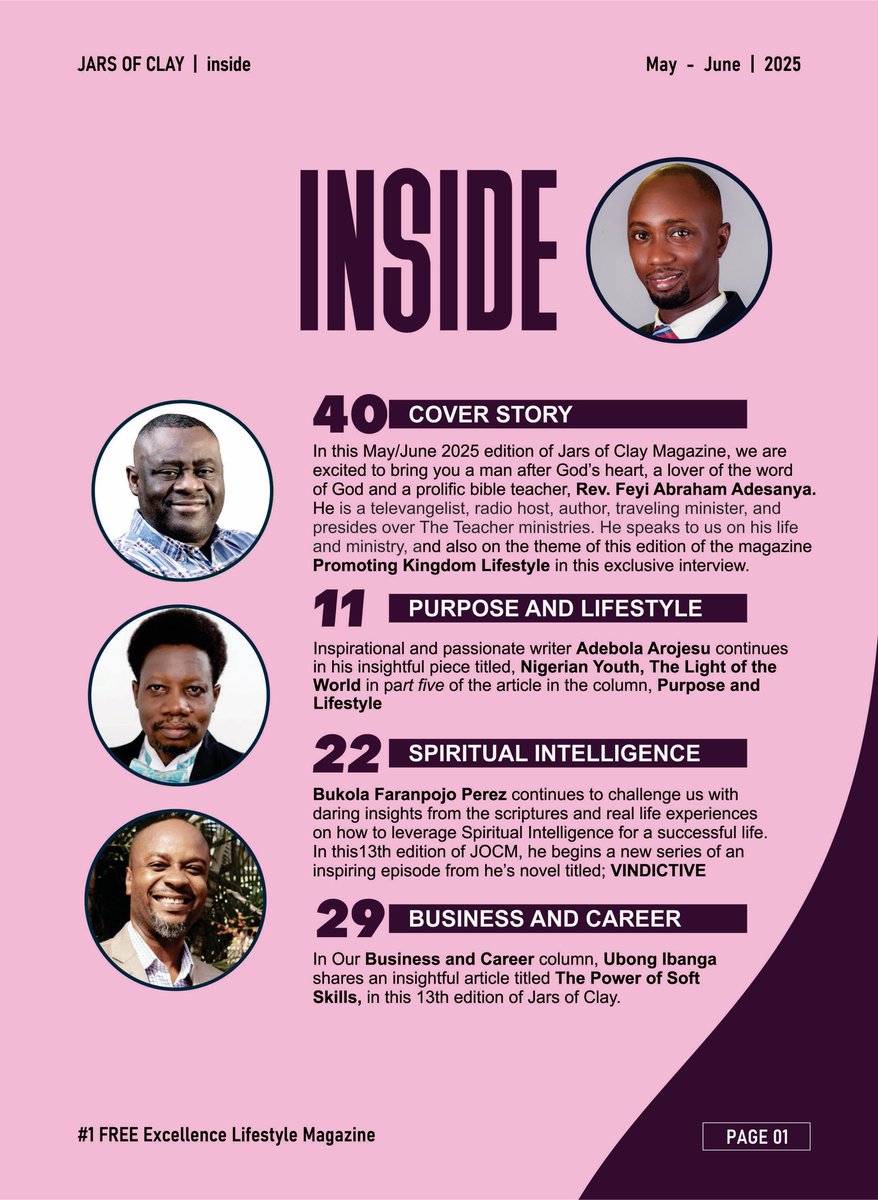 DavidAyati's tweet photo. Jars of Clay Magazine 
May/June 2025 Edition

DistributedFREE digitally 

Feedback:Advert/Support: 
WhatsApp: +234 915 348 3839

#1 Excellence Lifestyle Magazine https://t.co/5uxEGLftFD