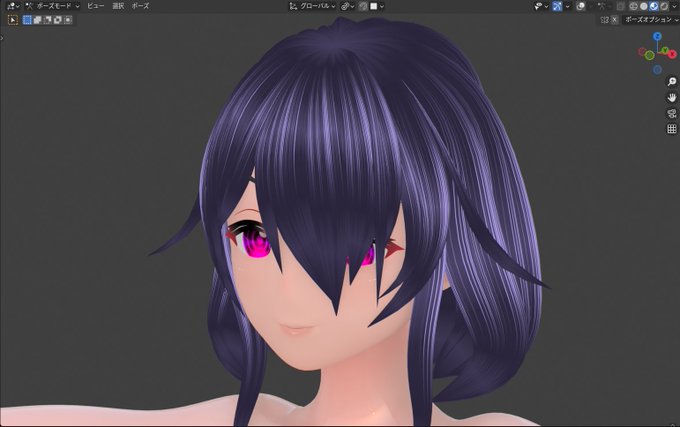 【blender学習生活21日目くらい】

左・マテリアルシェーダー機能のみで髪テクスチャ作れました!シェーダー凄い!

右・ボーンのリギング(動かすための骨組み)出来ました!

次はウェイト塗り(ボーンを動かした時に、どこがどれだけ動くかの設定)を学んでいきます。
 #blender 