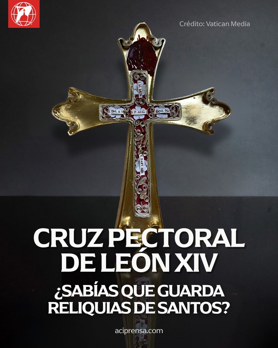 El pasado 8 de mayo, el recién elegido Papa León XIV apareció en la Logia de la Basílica de San Pedro luciendo una singular cruz pectoral.

En su interior: reliquias auténticas de San Agustín, Santa Mónica, Santo Tomás de Villanueva, el Beato Anselmo Polanco y el Venerable