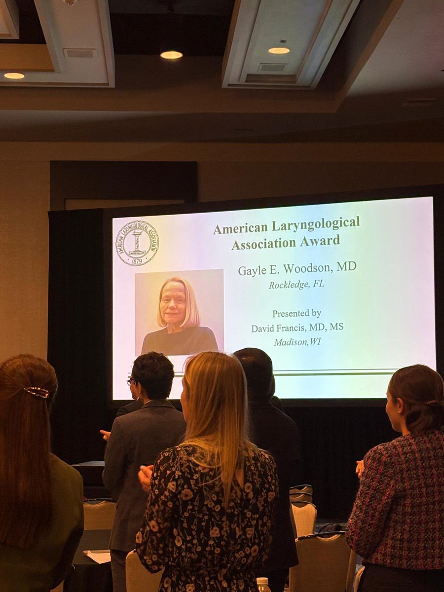 Standing ovation for the American Laryngological Association Award winner, and pioneering laryngologist, Dr. Gayle E. Woodson <a href="/__COSM/">COSM</a> #ALA2025 <a href="/womeninoto/">Women in Otolaryngology</a>