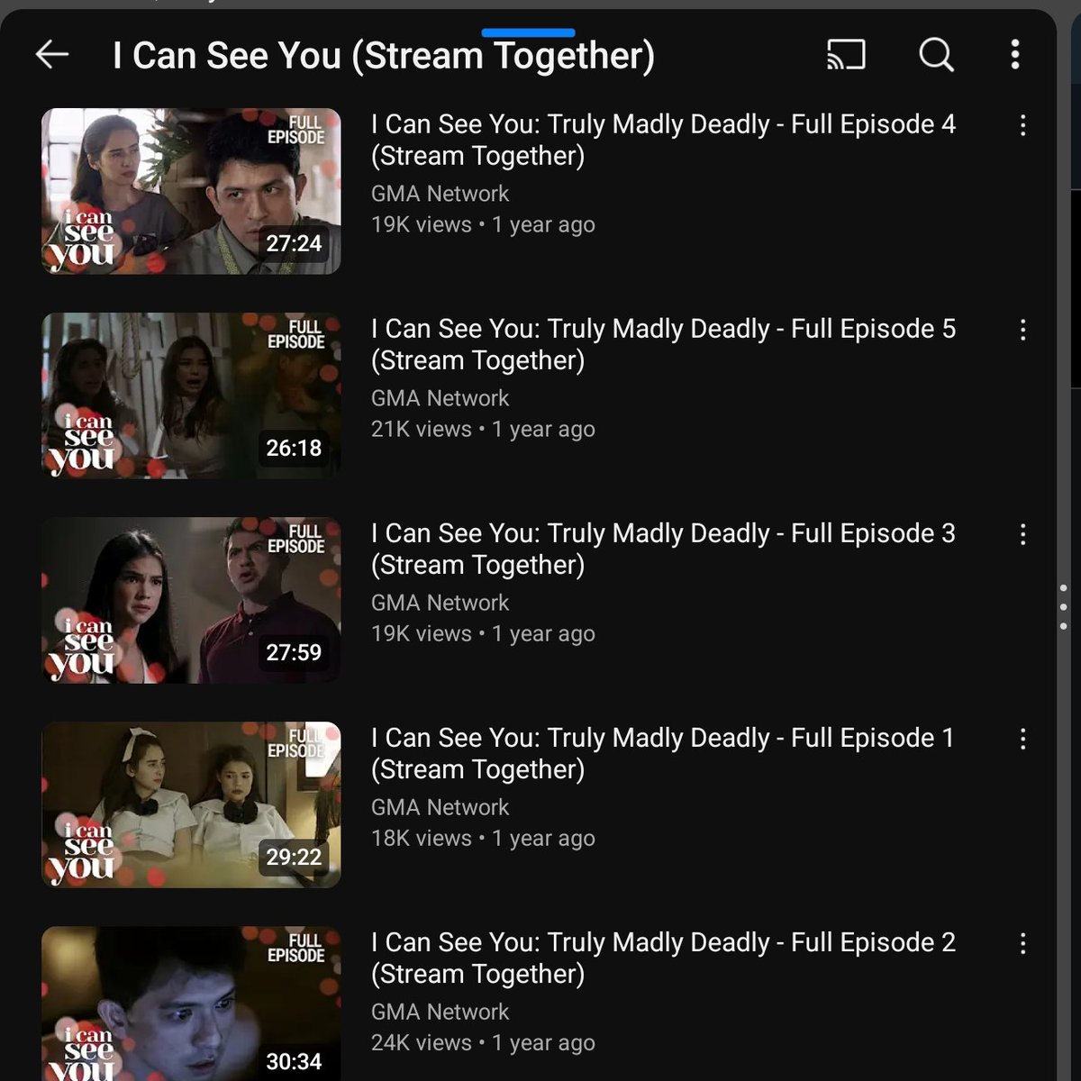 for anyone interested in a mystery-thriller drama with a bit of sapphic tension ~ there's this GMA mini series , "I Can See You : Truly Madly Deadly" starring Jennelyn Mercado and Rhian Ramos. It's available on YouTube !