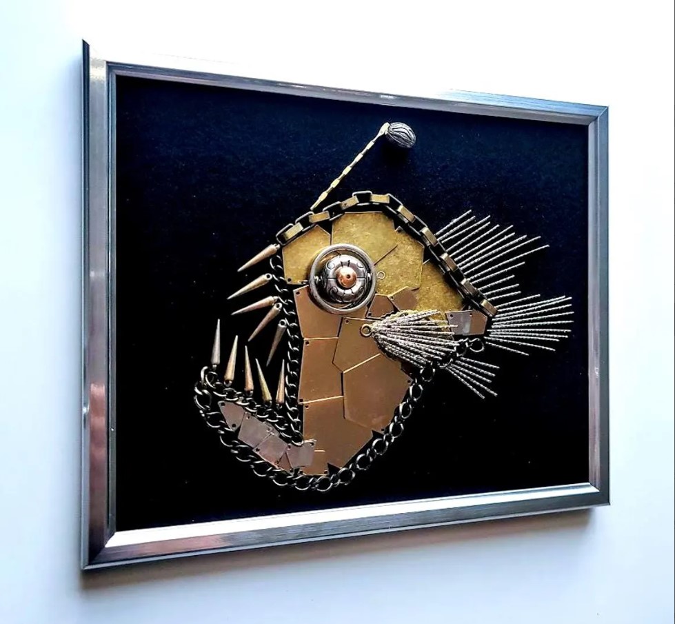 OddBeadsShoppe's tweet image. Steampunk Black Devil Fish Ocean Theme Wall Decor Handcrafted Hand designed Made to Order One-of-a-kind Gift
etsy.com/listing/187603…

#steampunkdecor #steampunkfishdecor #steampunkfishwallart #blackdevilwallart #blackdevilfishart #largeteethfish #creepyteethfish #monsterfish