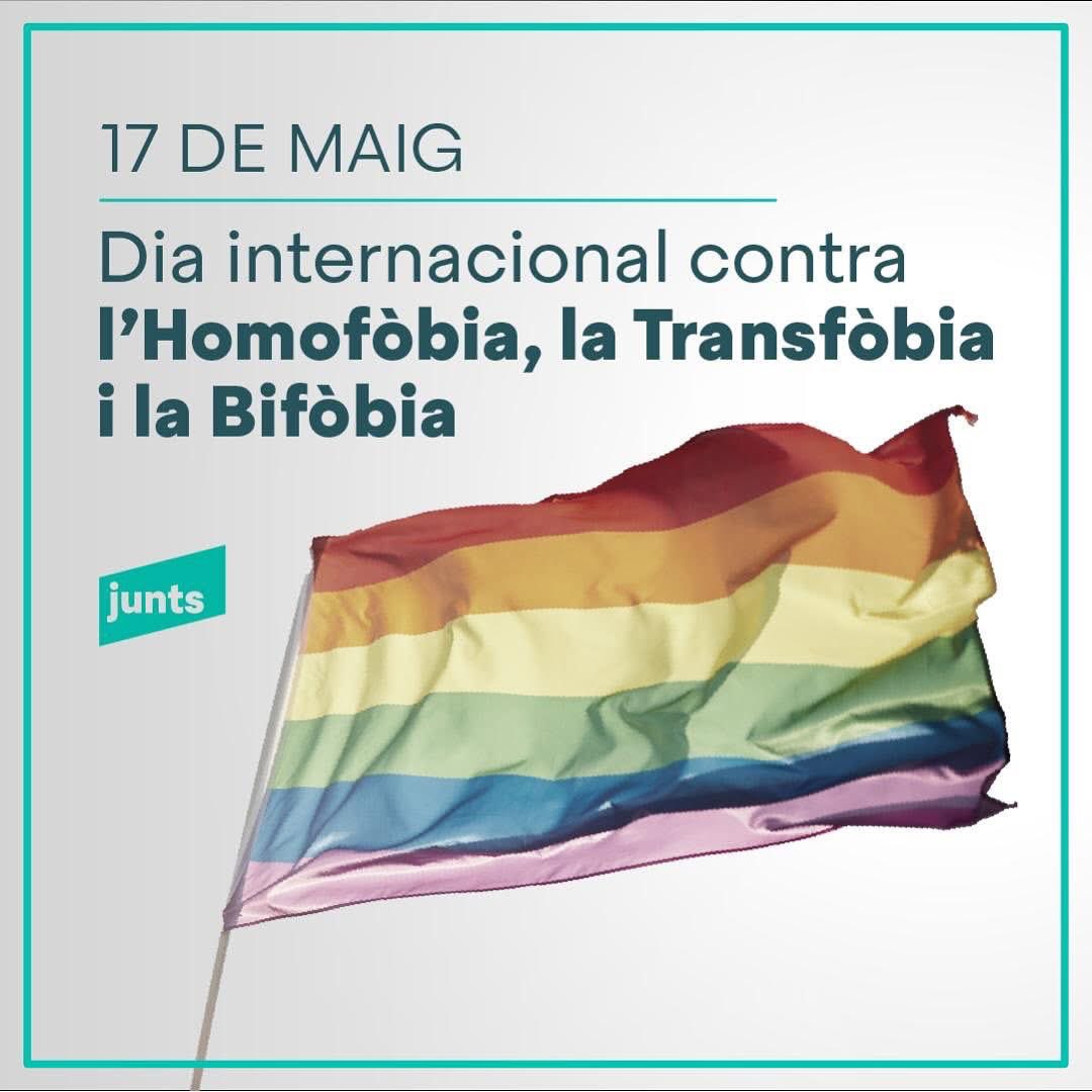 Avui és el Dia Internacional contra la LGTBIfòbia, i des de Junts per l’Espluga de Francolí fem palès el compromís per un territori sense violència ni discriminació. Sempre endavant! 🏳️‍🌈

#esplugadefrancoli #JuntsxlEspluga #Espluga2027 #JuntsxCat #FemhoJunts