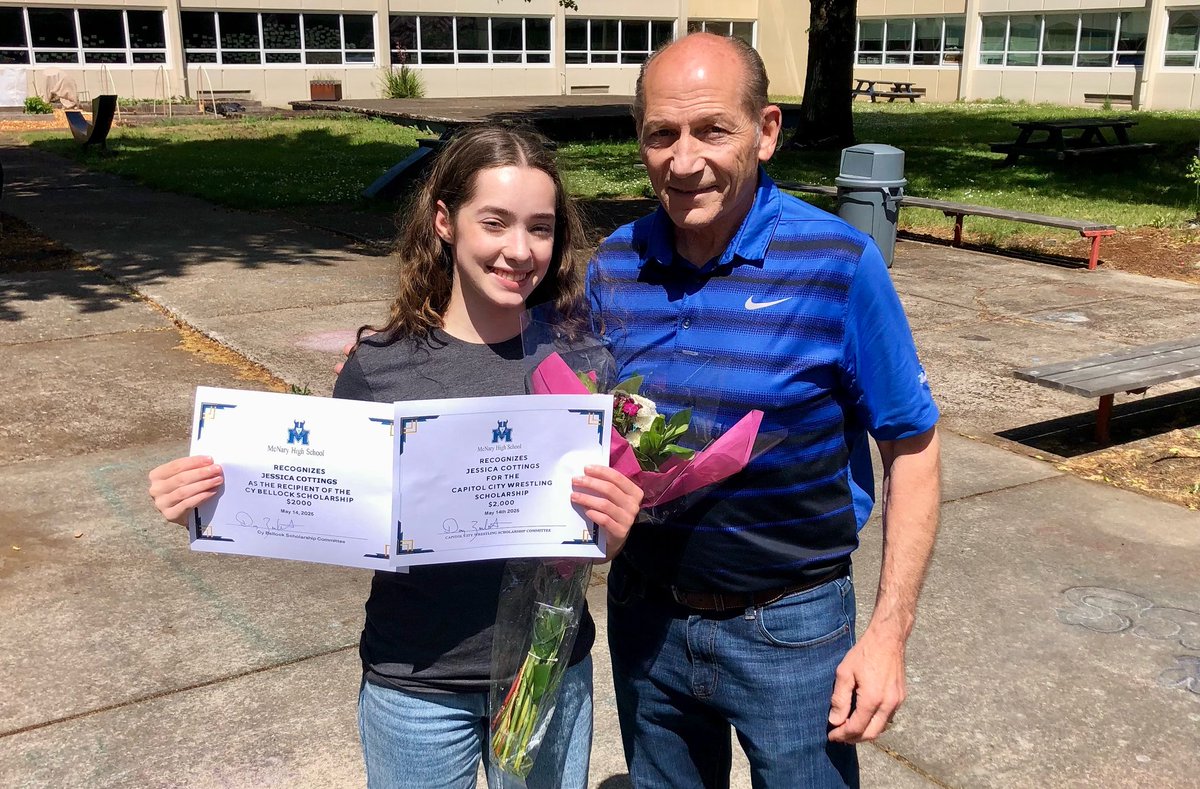 Future Wildcat Jessica Cottings this week accepted the 2025 Capitol City and Cy Bellock scholarships, given annually to a wrestler from a Salem-area school who intends to compete at the next level. 

#MatCats | #CollegeWrestling | #WomensWrestling