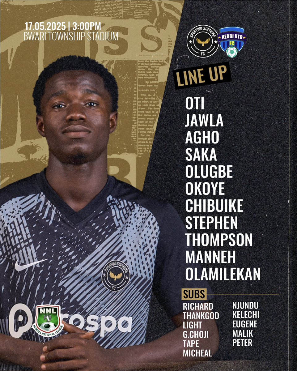 SportingSPRM's tweet image. The LAST game of the season!
Let’s end it on a high 💯🙏🏽

Sporting Supreme FC vs Kebbi United 

🏟️Stadium: Bwari Township Stadium

⏱️Time: 3PM

#UTS #TopQuality 🦅