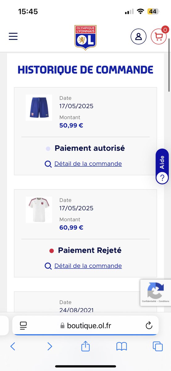 chene_valentin7's tweet photo. Est-ce que quelqu’un a eu le même problème ? Paiement accepté puis refusé ?  #OL https://t.co/LBsQJuxLnB