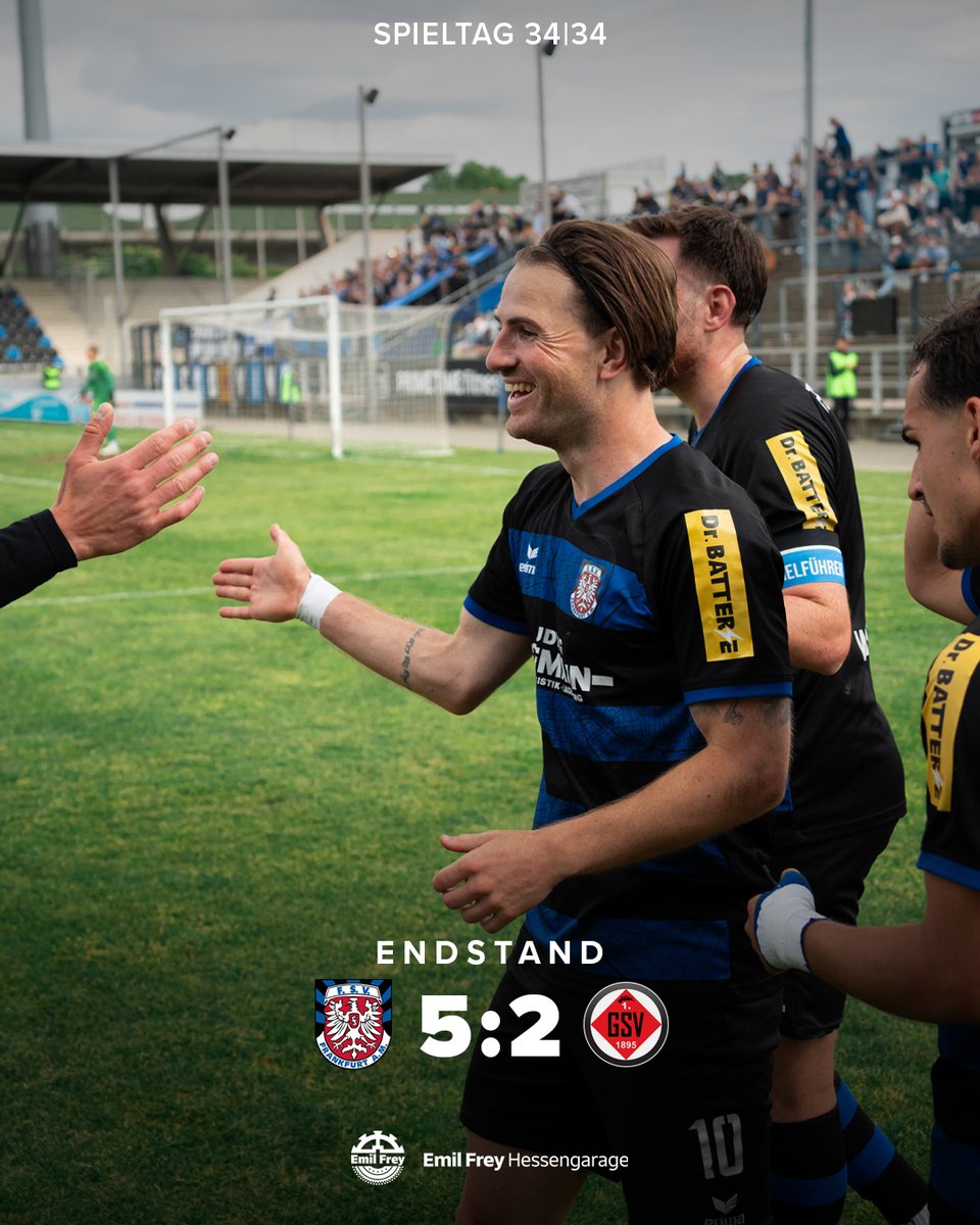 fsv_frankfurt's tweet photo. ⚫️🔵 Abpfiff. Cas Peters wird durch seinen heutigen Dreierpack Torschützenkönig der Regionalliga Südwest-Saison 2024/2025 😍

#FSVFrankfurt #WIRsindFSV #FSVGSV #FSVlive https://t.co/GGzlqWZj2k