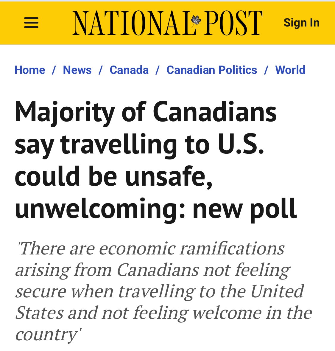 MarcNixon24's tweet photo. Last week National Post said majority of Canadian say traveling to the United States is unsafe and unwelcoming.

Today, Canadians warned about border wait times during long weekend and how to avoid them. 

🤣🤣🤣🤣 https://t.co/siqYvEaKaV
