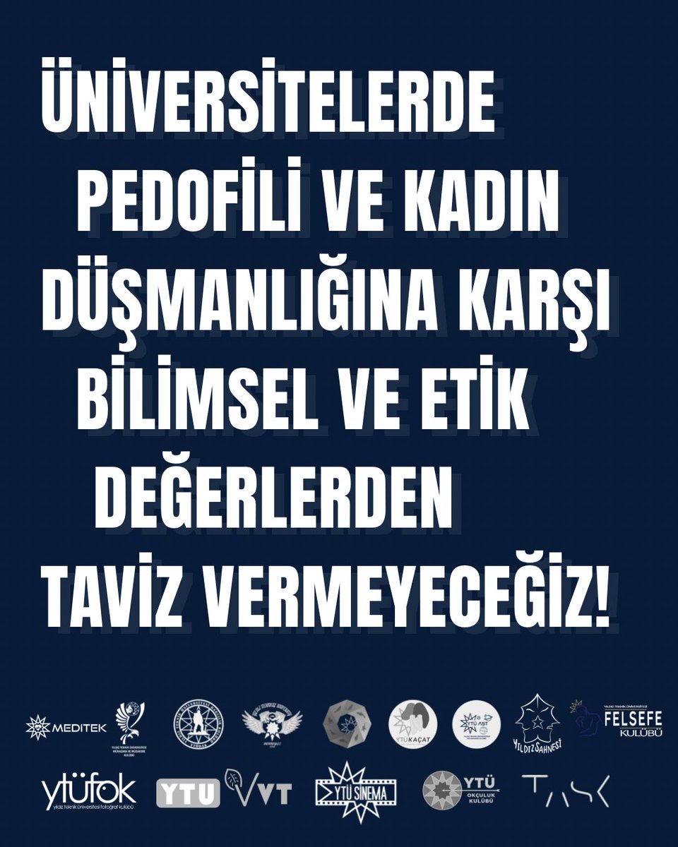 ytufelsefe's tweet photo. Üniversitelerde Pedofili ve Kadın Düşmanlığına Karşı Bilimsel ve Etik Değerlerden Taviz Vermeyeceğiz! https://t.co/3WlDmxYafg