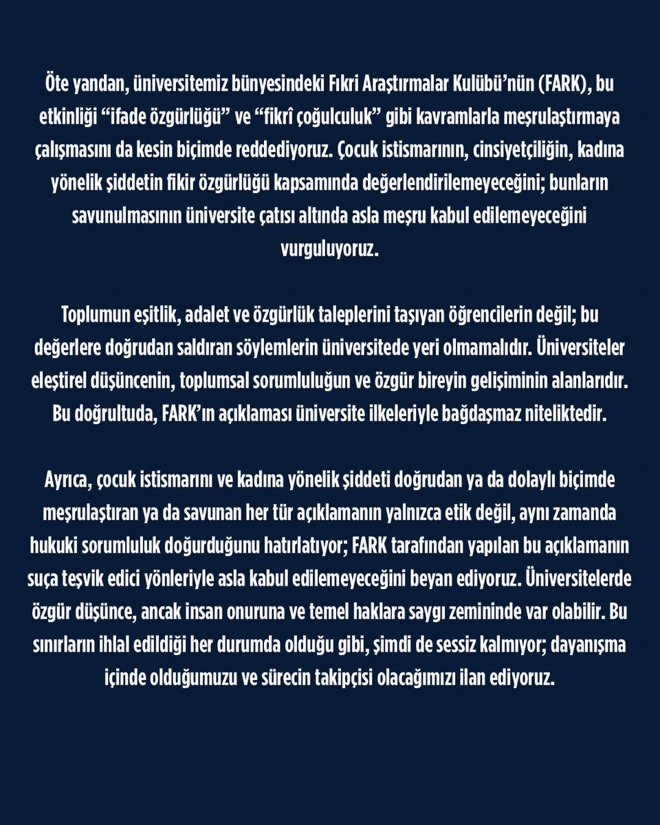 Üniversitelerde Pedofili ve Kadın Düşmanlığına Karşı Bilimsel ve Etik Değerlerden Taviz Vermeyeceğiz!