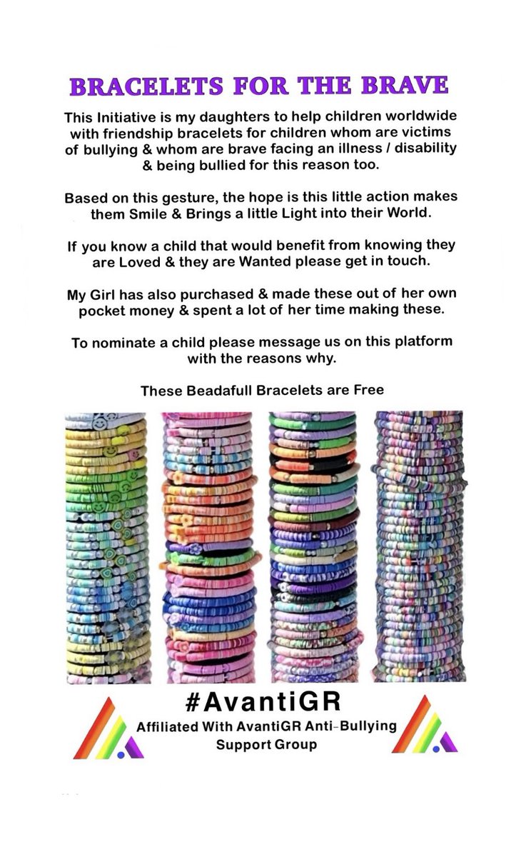 avantigr's tweet photo. BRACELETS FOR THE BRAVE! 🌟 For children who have faced bullying or are bravely dealing with an illness &amp; disabilities. The bracelets are Free. Should you wish to help towards postage please visit our Go Fund Me: https://t.co/VCbUGUZj77 https://t.co/gT1IaLIrgZ