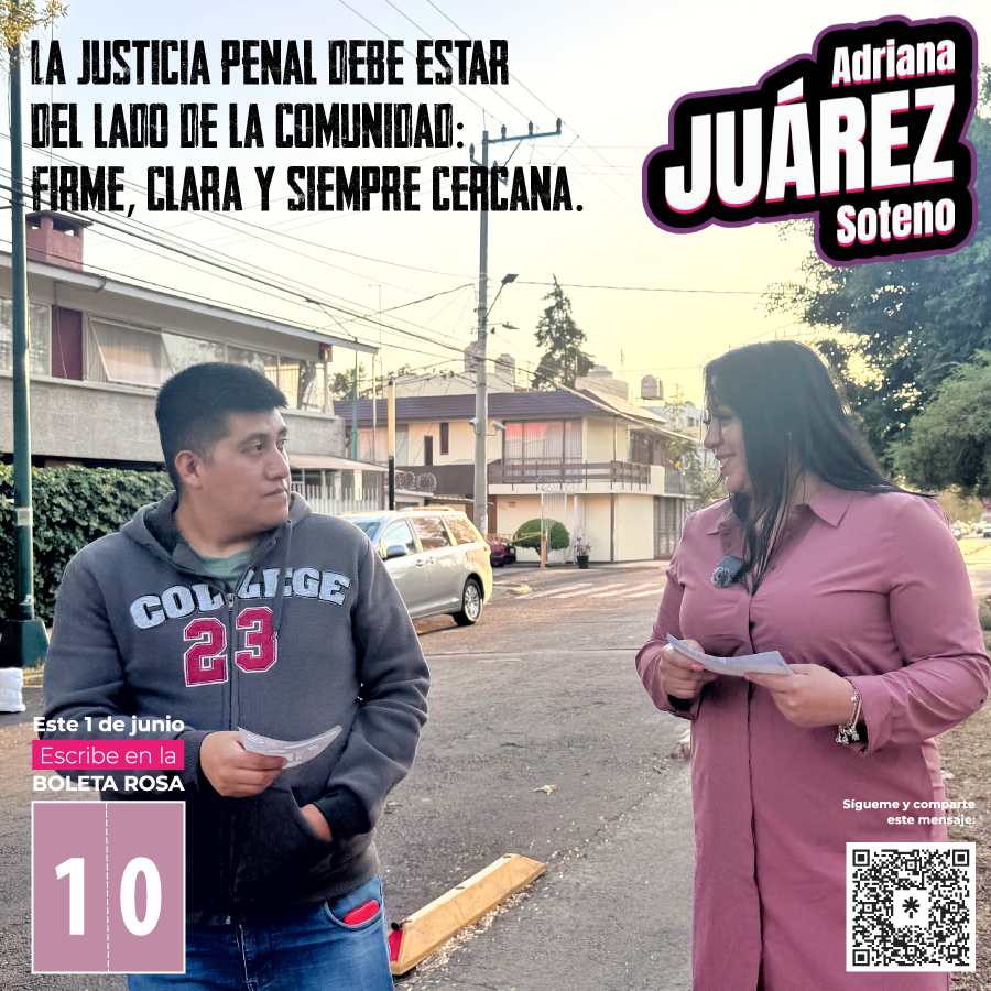 💪 La justicia penal debe estar del lado de la comunidad: firme, clara y siempre cercana.

✍️ Este 1° de junio, escribe 10 en la Boleta Rosa.
Soy Adriana Juárez Soteno, candidata a magistrada penal en CDMX.
#Vota10 #JusticiaQueProtege #Iztapalapa #Coyoacán