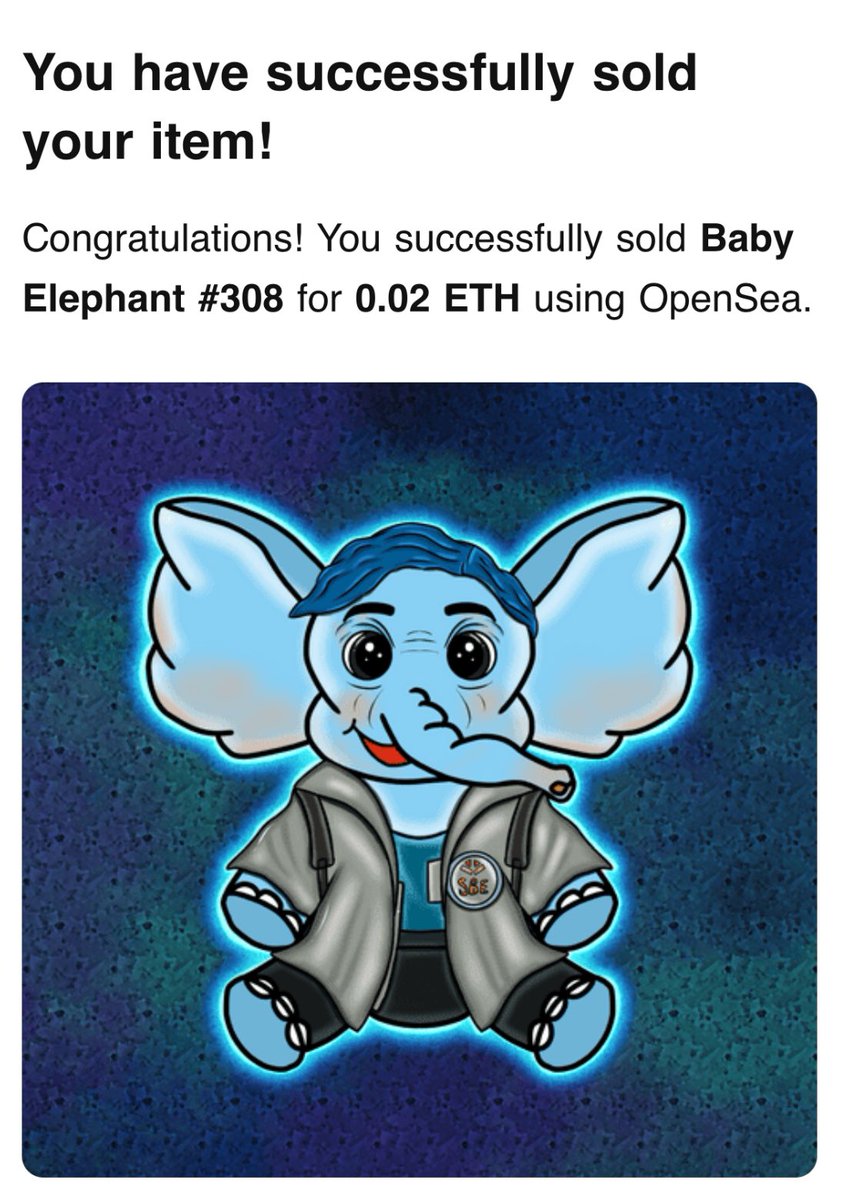 Soulmate | NFT.NYC 2025 (@soulmate889) on Twitter photo SOLD SOLD !!! 🔥🔥🔥
YAY !! Thank youuu so much <a href="/KingDankKush/">KingDankKush</a> for adopting NEEL themed Baby Elephant and for supporting me !!! 🥳💕💕
I appreciate your support !!! I’m so glad NEEL found a new home !! 🥰
#StylishBabyElephants LFG 🚀 SOLD SOLD !!! 🔥🔥🔥
YAY !! Thank youuu so much <a href="/KingDankKush/">KingDankKush</a> for adopting NEEL themed Baby Elephant and for supporting me !!! 🥳💕💕
I appreciate your support !!! I’m so glad NEEL found a new home !! 🥰
#StylishBabyElephants LFG 🚀