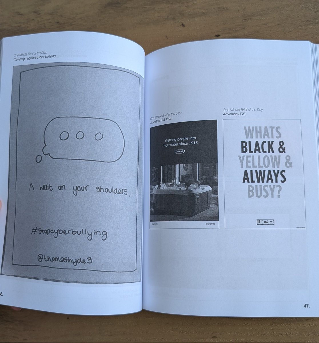 TomHyoos's tweet photo. I received my #OMBook this week!
My prize for winning the #BeanJuice brief 🫘💦
It's great - packed with tons of inspiration and One Minute Briefs history!
Thank you @OneMinuteBriefs 🔥 https://t.co/BhWShr1rDW