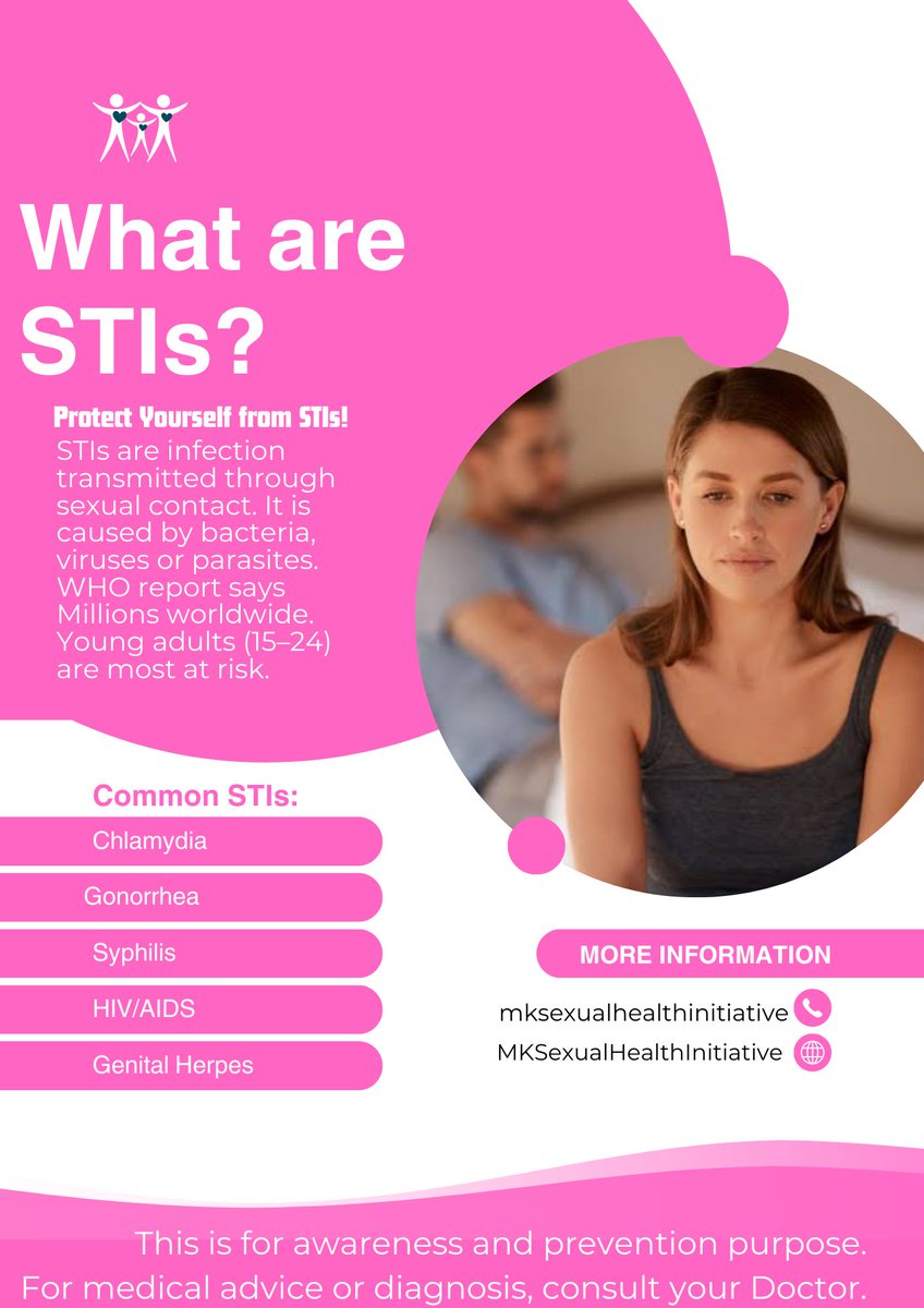 MKSRHI's tweet photo. Sexually Transmitted Infections are more than you think!!! Over 374 million new infections each year. 
But the GOOD NEWS? Most STIs can be prevented with the right knowledge and behavior.
THIS INFORMATION IS PURPOSELY FOR AWARENESS &amp; PREVENTION❗️❗️❗️
#TrendingNow #PublicHealth https://t.co/9SwUxEN9z3
