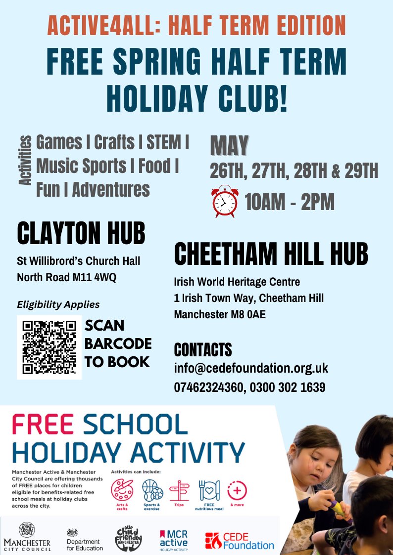 cedefoundation's tweet photo. Active4All: Half Term Edition           

FREE Spring Half Term HOLIDAY CLUB! https://t.co/YHv7aYILxa