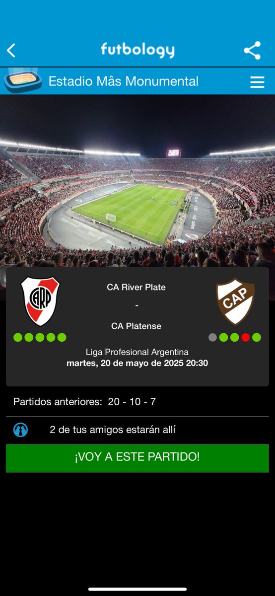 El Monumental no para de recibir partidos. Este martes cuando se enfrenten River y Platense será el tercer partido en 8 días en dicho estadio. ¿Vas a ir a todos? Bajate 𝗙𝘂𝘁𝗯𝗼𝗹𝗼𝗴𝘆 y cargalos 🏟️