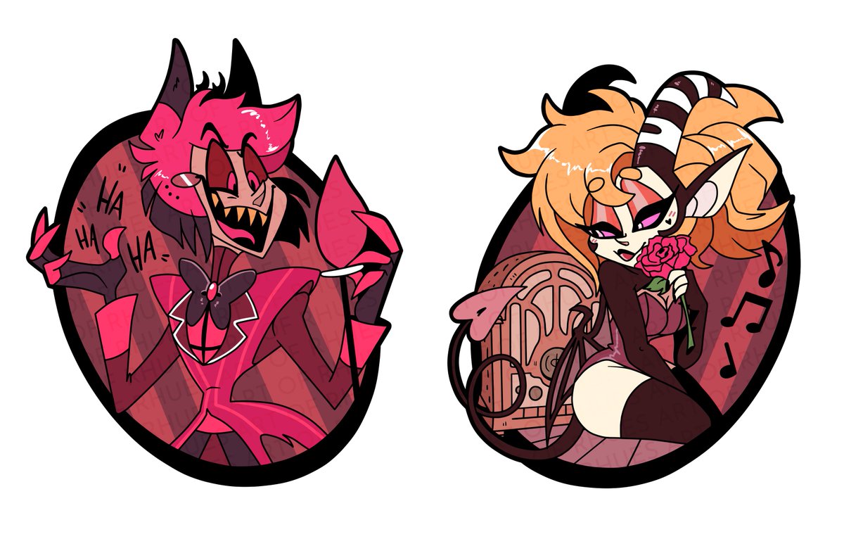 ArtofRhues's tweet image. Part of a series of old pin concepts I did a few years back for @/LadyGValentine&apos;s Hellbound charity collab 📻
#HazbinHotelFanart #HazbinHotelAlastor #HazbinHotelOC #artofrhues