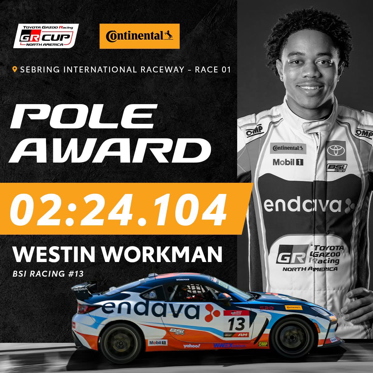 POLE! For <a href="/WestinWorkman/">Westin Workman</a> &amp; BSI Racing here at Sebring! #GRCup <a href="/endava/">Endava</a> #BSIBuilt
