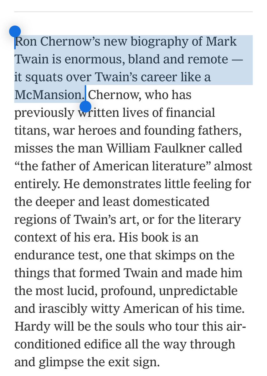 Sujeet Indap (@sindap) on Twitter photo Ron Chernow probably spent, like, a decade on Twain book and gets this lede in NYT review. No hope for the rest of us writers. ☠️☠️☠️
nytimes.com/2025/05/13/boo…
(h/t <a href="/bryancurtis/">Bryan Curtis</a>) Ron Chernow probably spent, like, a decade on Twain book and gets this lede in NYT review. No hope for the rest of us writers. ☠️☠️☠️
nytimes.com/2025/05/13/boo…
(h/t <a href="/bryancurtis/">Bryan Curtis</a>)