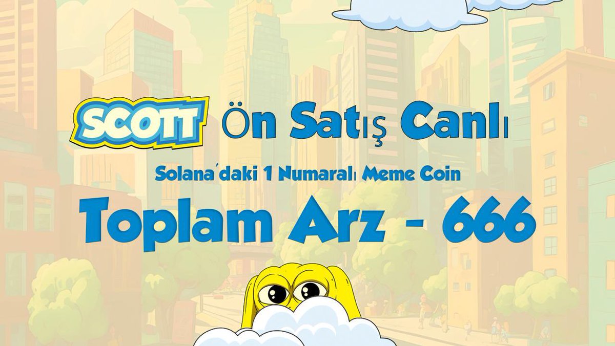 #Solana ekosisteminde piyasaya sürülecek $SCOTT için ön satış süreci başlıyor. 

👀Toplam arz 666 Arz düşük olduğu için minimum katılım 1 $SOL olarak belirlenmiş.

💎Detaylar; x.com/scottsolanacoi…

🎁 Airdrop 👉🏽 Param yok ön satışa katılamam diyen içinde ayrıca airdrop