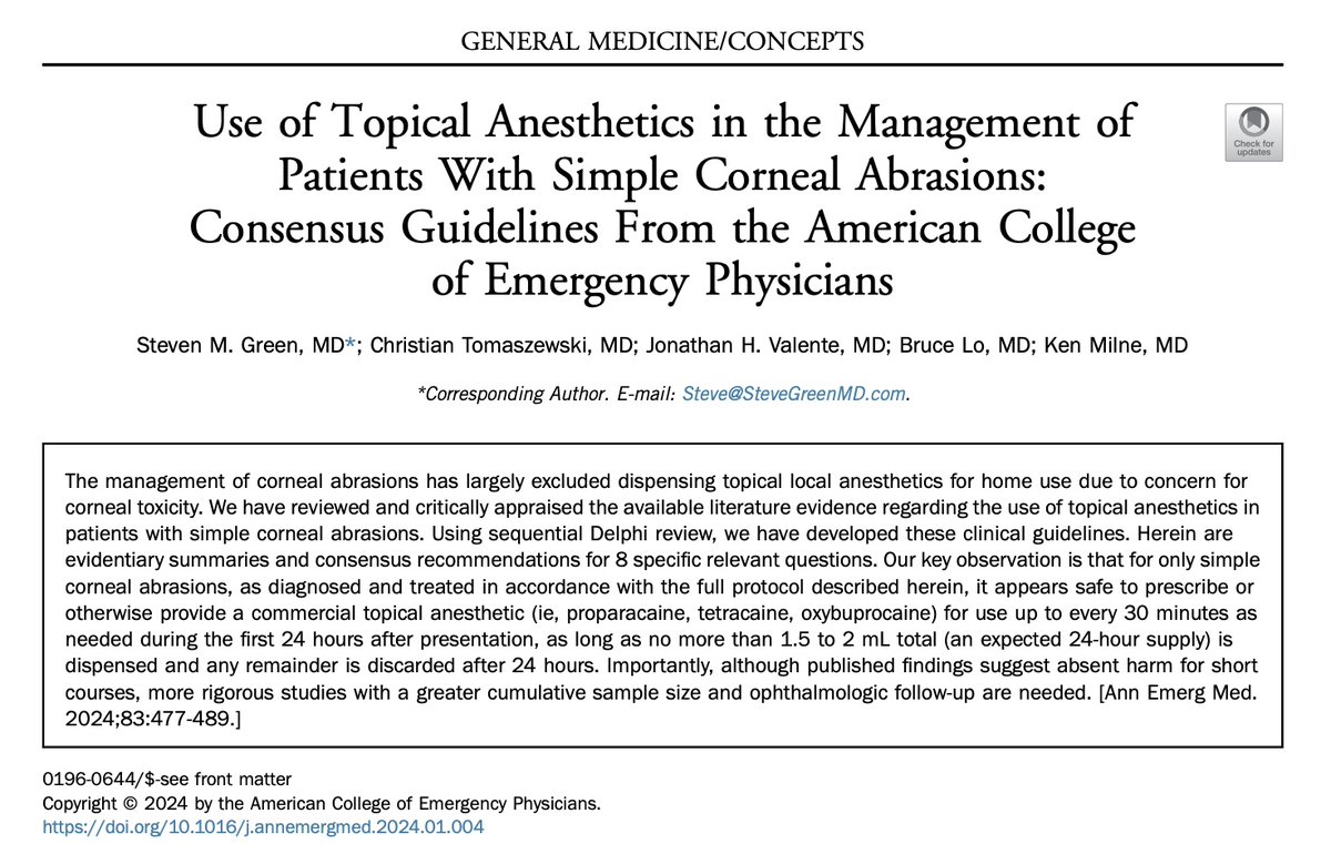 Raghu Venugopal MD (@raghu_venugopal) on Twitter photo There is only 1 question. If an ophthalmologist themselves sustains a corneal abrasion will they refuse a topic anesthetic use for < 24 hours. UC Max reminds us of the insanity. <a href="/TheSGEM/">Ken Milne MD</a> <a href="/DGlaucomflecken/">Dr. Glaucomflecken</a> <a href="/GitaPensaMD/">Gita Pensa, M.D.</a> <a href="/MikePallaci/">Mike Pallaci🇺🇸🇮🇹🇮🇱🇺🇦</a> <a href="/embouncebacks/">Michael Weinstock</a> annemergmed.com/action/showPdf… There is only 1 question. If an ophthalmologist themselves sustains a corneal abrasion will they refuse a topic anesthetic use for < 24 hours. UC Max reminds us of the insanity. <a href="/TheSGEM/">Ken Milne MD</a> <a href="/DGlaucomflecken/">Dr. Glaucomflecken</a> <a href="/GitaPensaMD/">Gita Pensa, M.D.</a> <a href="/MikePallaci/">Mike Pallaci🇺🇸🇮🇹🇮🇱🇺🇦</a> <a href="/embouncebacks/">Michael Weinstock</a> annemergmed.com/action/showPdf…