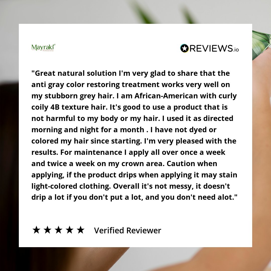 Mayraki4's tweet photo. ⭐⭐⭐⭐⭐ Huge shoutout to this amazing reviewer for their thoughtful feedback on our Anti-Grey Restoring Treatment!

#hairmayraki #mayrakiprofessional #greyhairs #hairofinstagram #hairoftheweek #poweredbyplants #grayhairtransition #greyhair #greyhairjourney #whitehair https://t.co/t4FduYoRBI