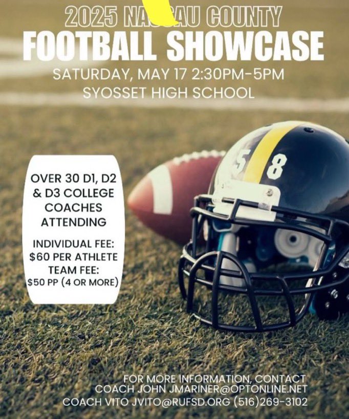 Kirkley Grant (@grantkirkley) on Twitter photo I will be at Nassau County Showcase later Today !! Can't wait to compete, meet coaches & build great relationships!!
<a href="/LIBLITZ/">LI BLITZ</a>
<a href="/whoisMrA/">Mr. A / Coach Kareem Agoro</a>
<a href="/CoachInnes99/">Tommy Innes</a>
<a href="/ClubElmont/">Elmont Memorial Spartan Club</a>
<a href="/CoachPayne99/">Coach Payne, ISSA CPT</a> I will be at Nassau County Showcase later Today !! Can't wait to compete, meet coaches & build great relationships!!
<a href="/LIBLITZ/">LI BLITZ</a>
<a href="/whoisMrA/">Mr. A / Coach Kareem Agoro</a>
<a href="/CoachInnes99/">Tommy Innes</a>
<a href="/ClubElmont/">Elmont Memorial Spartan Club</a>
<a href="/CoachPayne99/">Coach Payne, ISSA CPT</a>