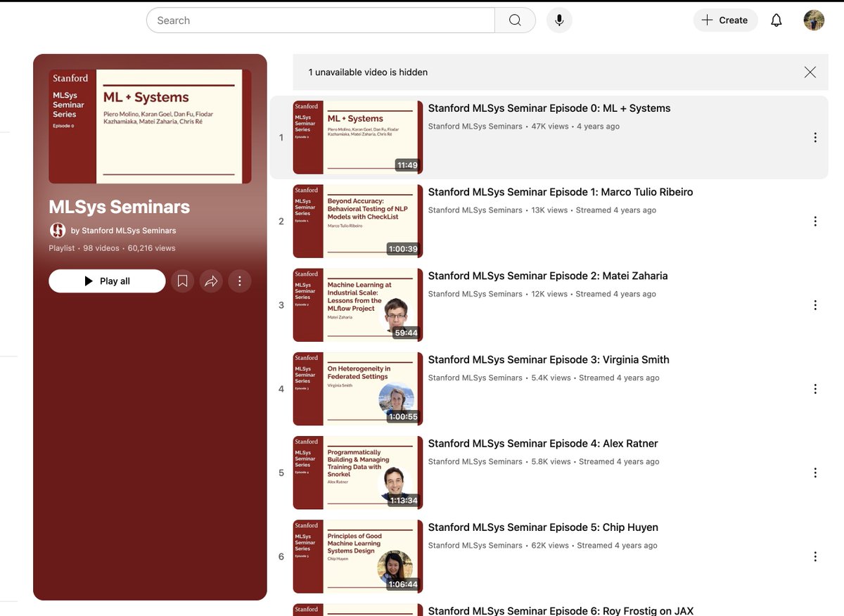 Stanford’s MLSys Seminar Series

It’s the most practical, technical, and insightful resource I’ve found on real-world ML systems. And it’s all free on YouTube.

What’s inside:
🔹 Efficient training and serving of massive LLMs
🔹 LoRAX, FlashAttention → faster, cheaper, smaller