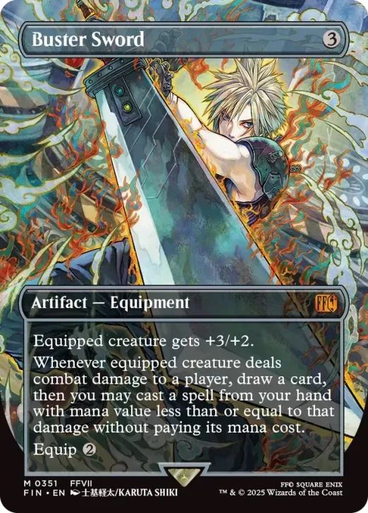 kurohitsuki's tweet photo. They really did a cool job in making the #Bustersword work really interestingly with each #Cloud!

Double Triggers, Double Strike, Tutor and Equip. The sword is LOOKING for Cloud and I love that!

 #MTG #MTGCommander #MTGCommunity #Finalfantasy https://t.co/KV953oTAxm