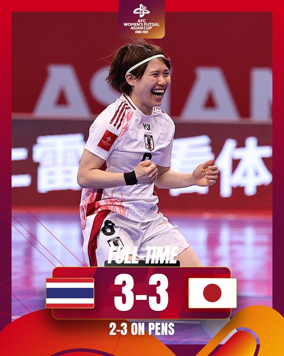 TheAWCL's tweet photo. FT | 🇹🇭 Thailand 3️⃣-3️⃣ Japan 🇯🇵 (2-3 on pens)

A final for the ages! Japan hold their nerve in a dramatic shootout to win their first-ever #WACFutsal2025 title! 🏆 https://t.co/7AE0ObYWzK