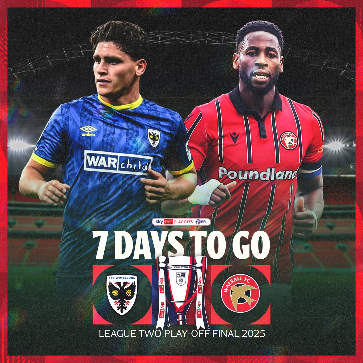Wembley is 1⃣ week away! 

<a href="/AFCWimbledon/">AFC Wimbledon</a> 🆚 <a href="/WFCOfficial/">Walsall FC</a> 

#EFLPlayOffs | #StepUp