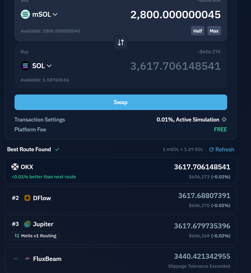 Loving <a href="/KaminoFinance/">Kamino</a> swap more with each passing day.

Literally haven't used anything else in a while now. Bookmarked page on top finally switched from Jupiter to Kamino swap.
