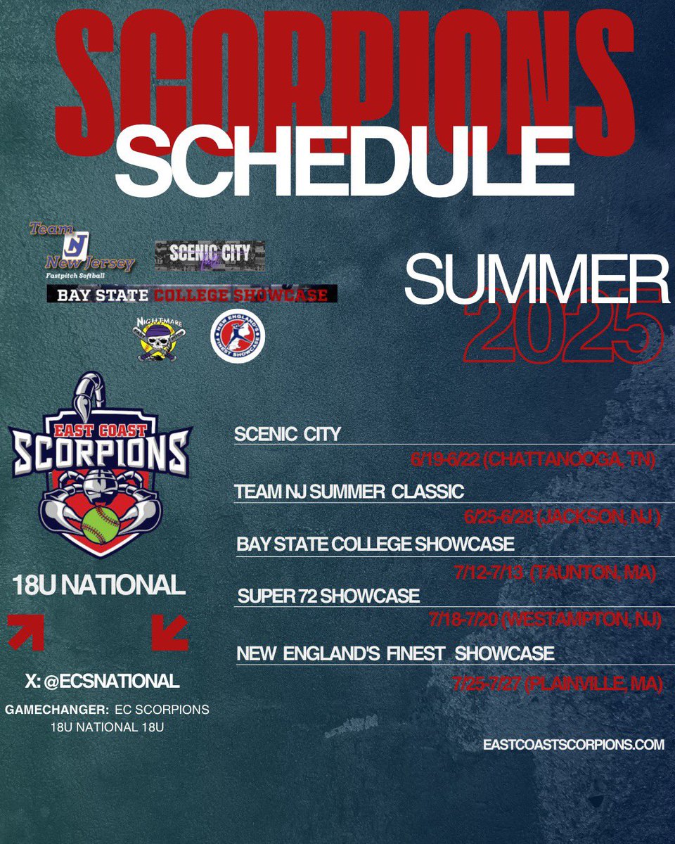 So excited to get back on the field with my girls in a few weeks. Can’t wait to compete this summer against some great talent! Below is our summer schedule! 🦂🦂<a href="/FallonScorpio/">Fallon Scorpio</a> <a href="/ECSNational/">East Coast Scorpions 18 National</a> <a href="/amc_sb/">Albertus Magnus College Softball</a>