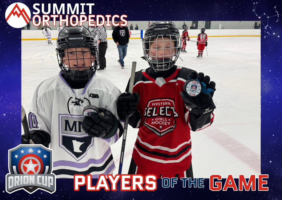 THE ORION CUP
2014

Western Selects > Team MN (3-2)

<a href="/Summitorthomn/">Summit Orthopedics</a> 
Players of the Game
Kohl Lang (1g)
Avery Scott (1g)

#orioncup25