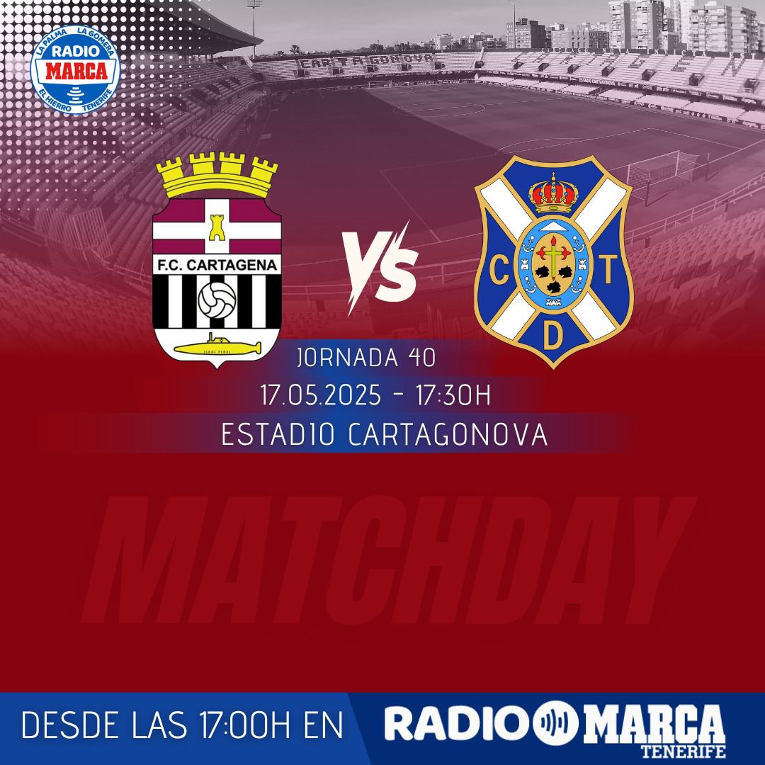 🏴󠁧󠁢󠁳󠁣󠁴󠁿 ¡Hoy juega el <a href="/CDTOficial/">CD Tenerife 🏴󠁧󠁢󠁳󠁣󠁴󠁿</a>! 
🆚 <a href="/FCCartagena_efs/">FC Cartagena</a>
🏟️ Cartagonova
⏳ 17:30h
🎙️ ¡Desde las 17:00h en <a href="/RadioMarcaTfe/">Radio MARCA Tenerife</a>!
📲 ¡Envíanos tu mensaje al 661704001