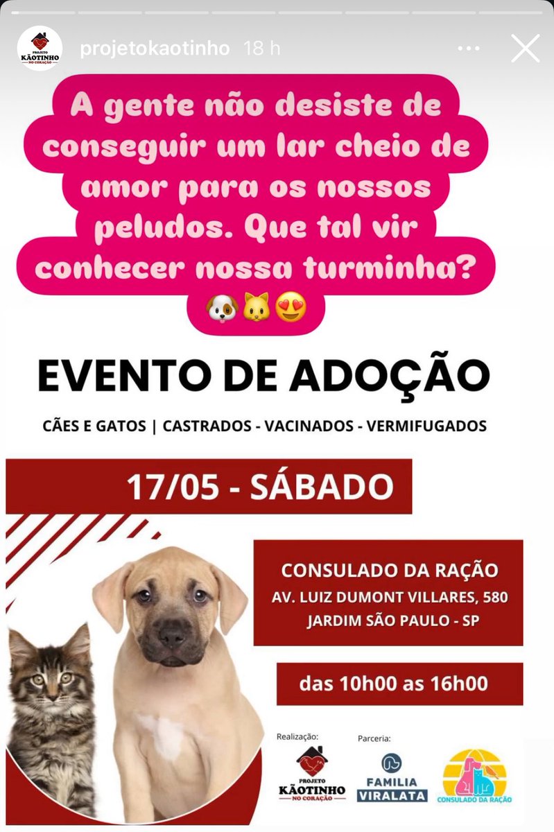 Galera linda do XXXXX

Feirinha de adoção rolando no local de sempre, aqui na ZN/SP, em frente ao Sesc Santana.

Super fácil acesso de metrô e via marginais. Venham adotar, doar amor, tempo e ração , pq eles tb precisam papar kkk